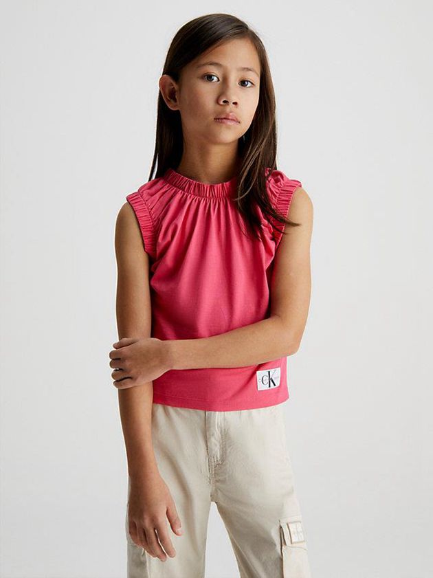 Calvin Klein USA Cap Sleeve Gathered Girls Top Pink 0132796-RF